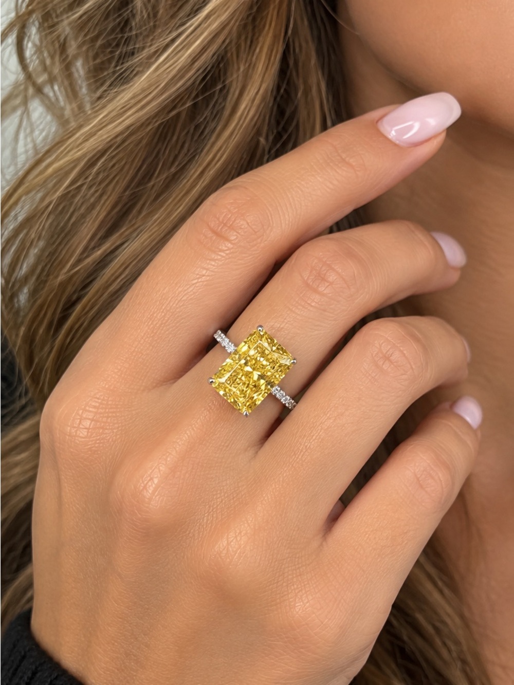Yellow Radiant-Cut Gemstone Cocktail Ring - Women Jewelry size 6 NEW